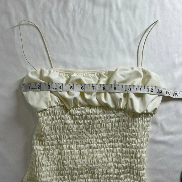 ASOS DESIGN shirred body swimsuit in cream Spaghetti straps Brief cut Size 4 - Picture 5 of 6